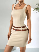 Khaki Elastic Square Neck Vest Dress For Women